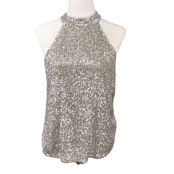 Cable & Gauge Silver Sequins Halter Top - Picture 2 of 6